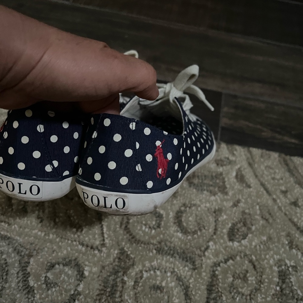 Ralph Lauren Blue and White Canvas Sneakers with Polka Dots - Picture 2 of 4